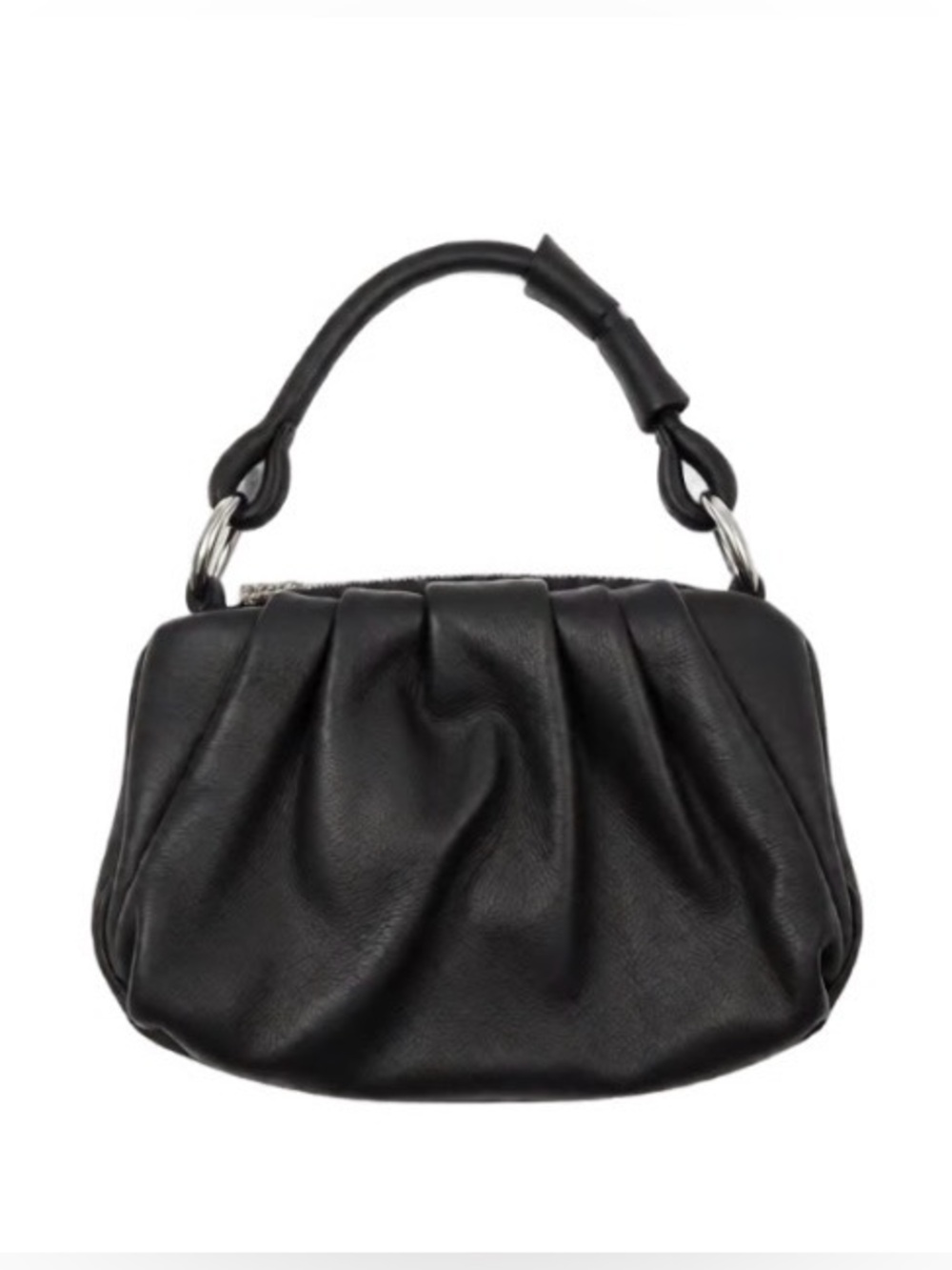 Vera Pelle made in Italy Black Gathered Leather Top-Handle Bag EUC